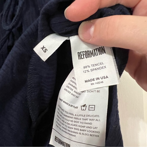 Reformation Navy Blue Ribbed Lace Up Tank Body Suit - Picture 6 of 6